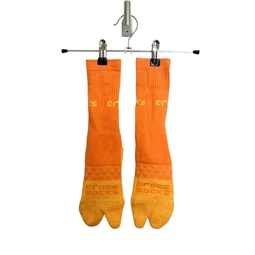 Crocs Crew Toe Tabi Socks Unisex Medium Orange Yellow Split Toe Gripper Sole NEW